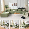 155 Oversized Cloud Boneless Couches for Living Room U-Shaped Modular Sectional Sofa with Deep Seat 8 Seater Boneless Couch with Ottoman &amp Pillows DIY Combination Modular Couch (Green 155)