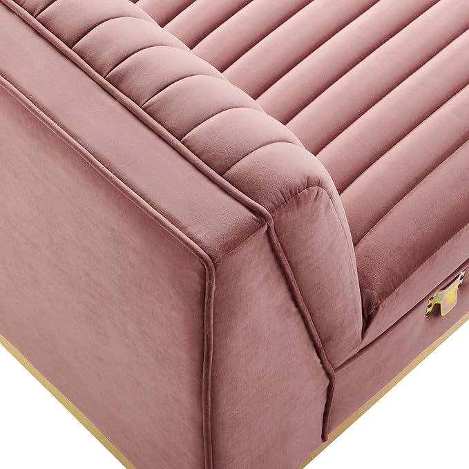 Modway Sanguine Channel Tufted Upholstered Performance Velvet Modular Sectional Sofa Armless Chair in Dusty Rose