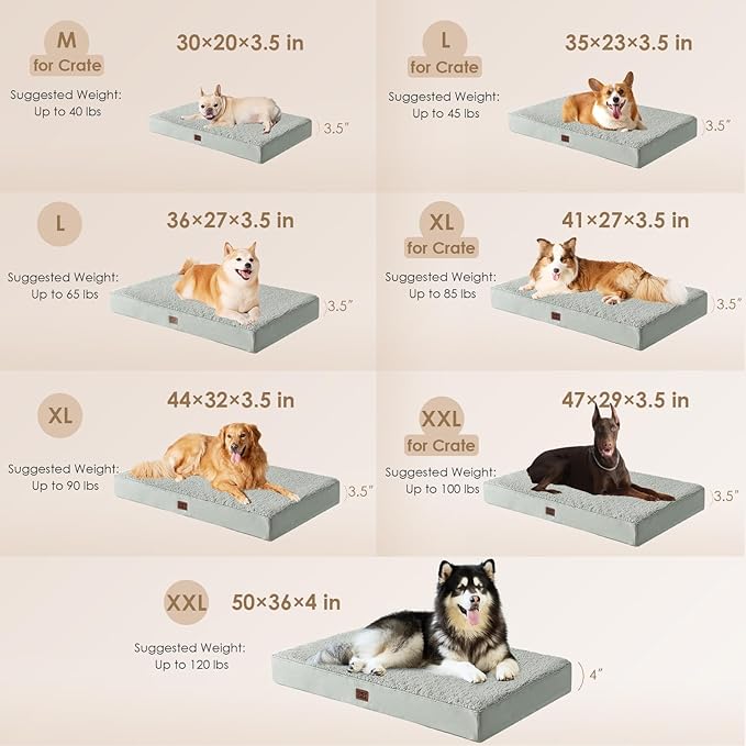 EHEYCIGA Orthopedic XXL Dog Beds for Jumbo Dogs with Removable Washable Cover for Crate Greyish Green 47x29