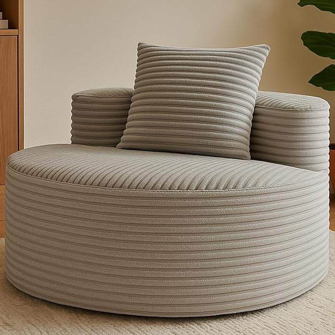 45 Oversized Round Chair Boneless Reading Chair with Comfy Pillow for Living Room Circle Cloud Chair for AdultsCorduroy Memory Foam Large Seat No Assembly Required (Smoke Grey)