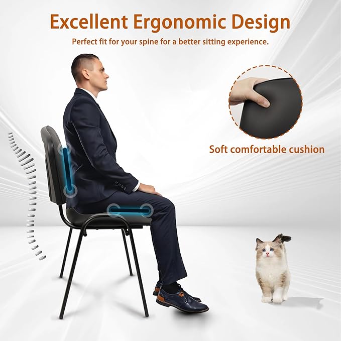 CLATINA Stacking Waiting Room Chairs PU Leather Armless Office Guest Chair with Metal Frames Stackable Conference Room Chairs No Wheels for Reception Lobby Side Meeting Training School Black