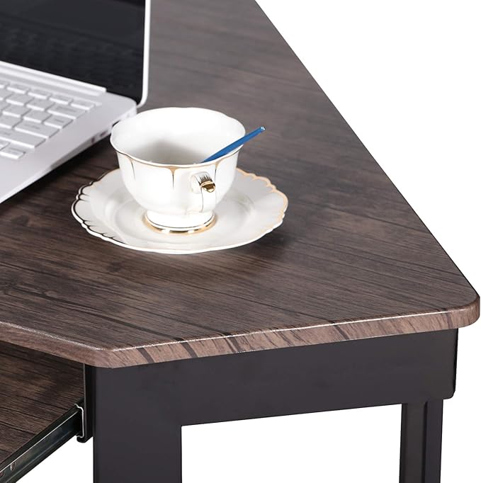 VECELO Corner Desk Computer Desk Writing Table with Smooth Keyboard Tray&ampStorage Shelves for Small Spaces/Compact Home Office Triangle TableBrown