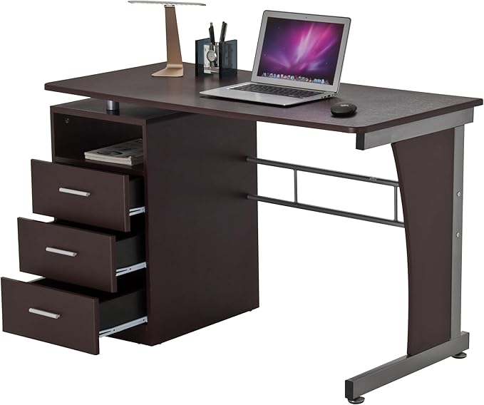 47.25 Computer Desk with Drawers Home Office Desk with Storage Heavy Duty and Water Resistant Study Table Chocolate Brown
