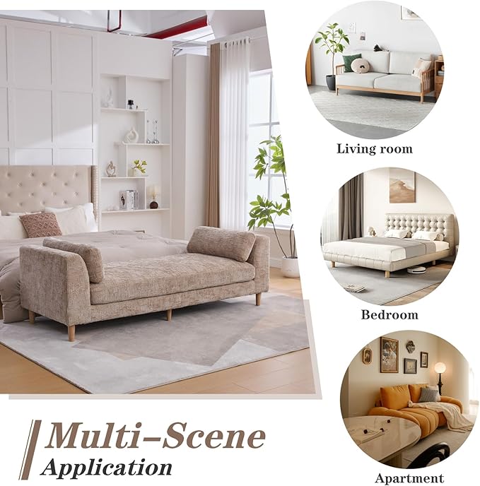 Mlmh &amp Kngwa Oversized Chaise Lounge Indoor 83.1 End of Bed Bench King Size Daybed with 2 Removable Pillows &amp Armrests Upholstered Chaise Bench Window Seat Benches for Living Room Bedroom Wh