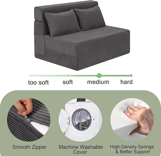 MeMoreCool Boneless Folding Sofa Bed – Corduroy 4-in-1 Convertible Futon Chair Compact Floor Sleeper with Foam &amp Washable Cover 1200 lb Capacity Couch Bed for Small Rooms Dorms Apartments