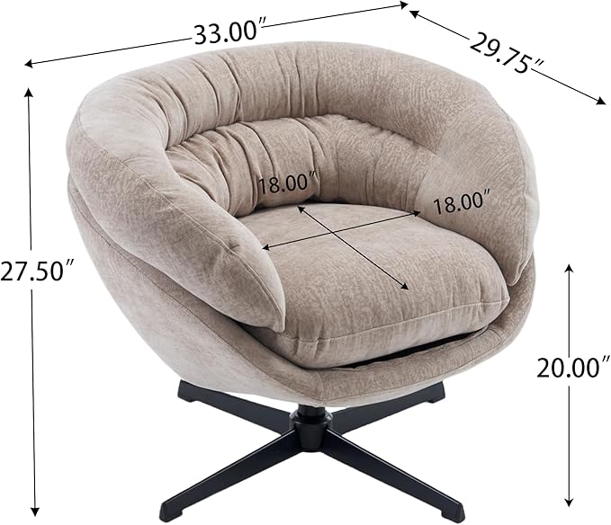 Upholstered 360° Swivel Club Chair/Accent Chair with Removable Cushion Round Office Chair with Black Metal Base Cotton Material Living Room Bedroom Reading Corner Office (Brown)
