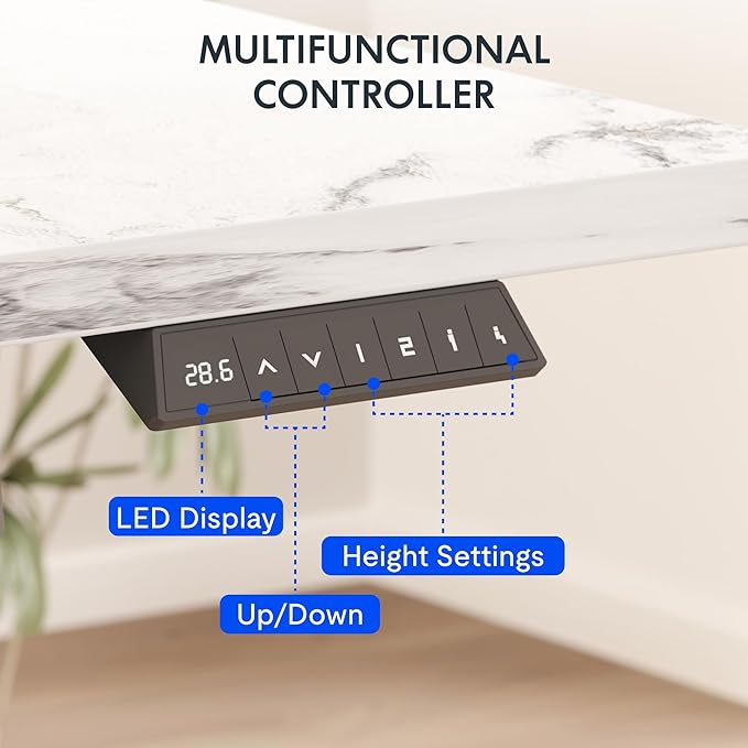 FLEXISPOT EN2 Whole-Piece Standing Desk with Clamp Power Strip 48 x 30 Electric Stand Up Height Adjustable Desk with Cable Management (White Frame + 48 Marble Gray Top 2 Packages)