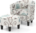 Giantex Small Accent Chair with Ottoman Set Upholstered Barrel Chair with Footrest Modern Accent Armchair with Ottoman Round Club Chair for Living Room Small Space Bedroom (Blue Flower)