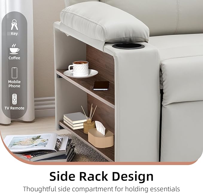 Power Lift Recliner Chair Upholstered Recliner Heating Vibration Massage with Side Storage Shelf &amp 2 Cup Holders for Living Room &amp Home Theater (Light Grey)