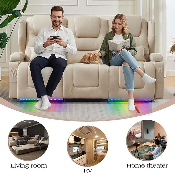 3-Seater Power Recliner Sofa Couch Flip Middle Backrest Reclining Sofa Chair for Living Room with Charging Station/Cup Holders/LED Ambient Light