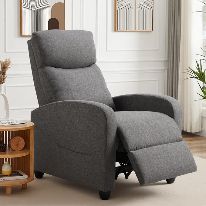 Sweetcrispy Recliner Chair Fabric Recliner Sofa No Massage Home Theater Seating with Lumbar Support Adjustable Push Back Overstuffed High-Density Sponge Reclining for Living Room Slate Gray