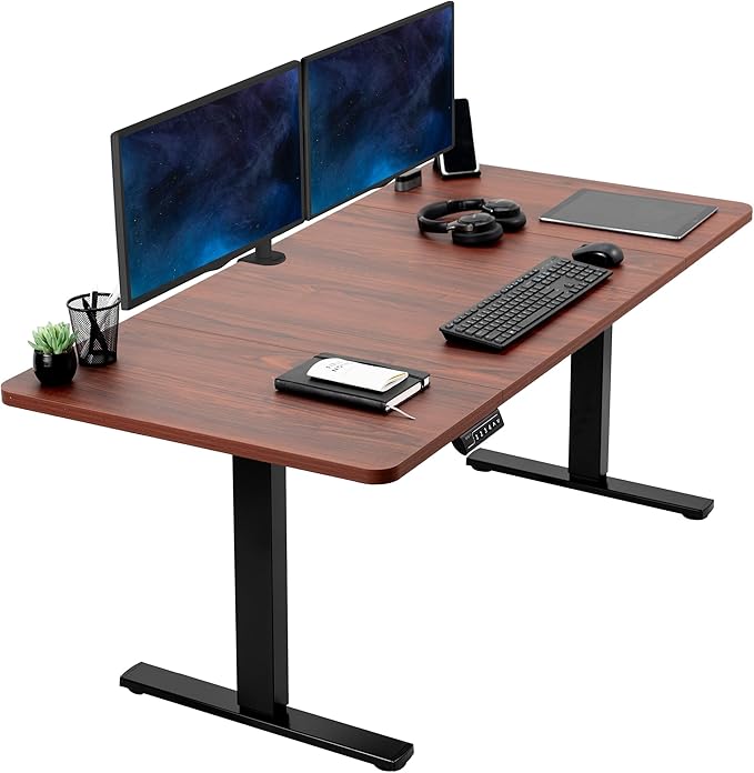 VIVO Electric 60 x 30 in Standing Desk Memory Height Adjustment 1B Series Holds 220 lbs Dark Walnut Top Black Frame DESK-KIT-1B6D-30