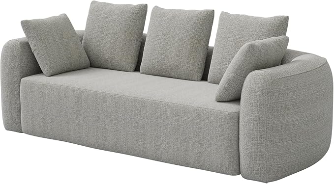 101 Curved Sofa Cloud Couch for Living Room Comfy Chenille 3-Seater Boneless Sofa Extra Deep &amp Wide Seat with 5 Throw Pillows No Assembly Needed Beige