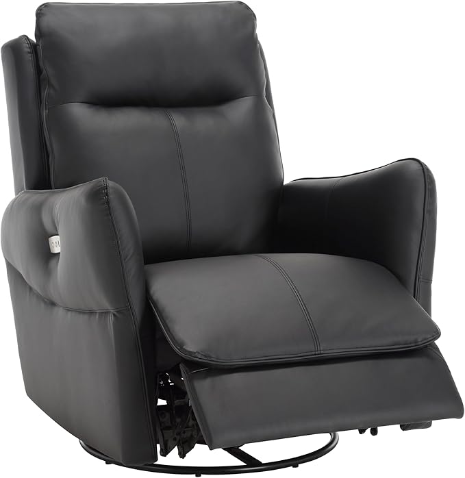 MINCETA Power Recliner ChairsModern Upholstered 270 Swivel Nursery Rocker Glider Recliner for Living RoomPU Leather in Black
