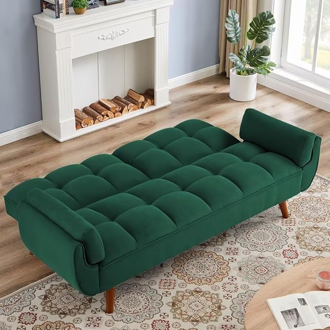 Convertible Sofa Bed Folding Loveseat Couch Modern Futon Recliner Sleeper with Adjustable Backrest Green