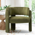 COLAMY Modern Velvet Accent Chair Upholstered Barrel Chair Comfy Side Arm Chair with 3 Legs for Living Room Bedroom Reading Green