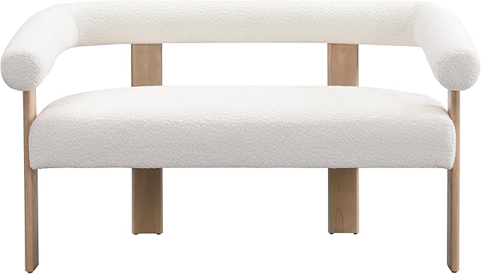 Christopher Knight Home Celen Modern Boucle Fabric Upholstered Loveseat with Round Armrest and Rubberwood Frame Comfy Living Room 2-Seater Sofa Space-Saving Couch for Hotel/Apartment Beige+Natural