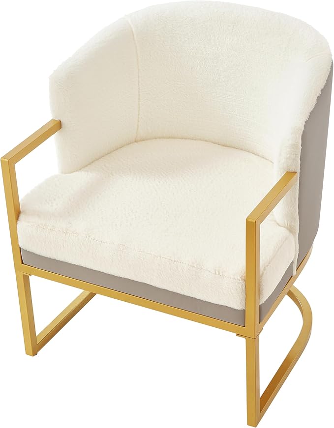 Christopher Knight Home Hailey Modern Accent Chair Faux Rabbit Fur Upholstered Lounge Chair Indoor Curved Backrest Armchair Soft Cushion Seating for Living Room Reading Home Beige + Gold