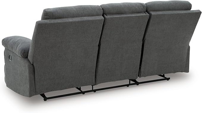 Signature Design by Ashley Yarrow Lane Classic Chenille Manual Pull Tab Reclining Sofa with Drop Down Table and USB Charging Gray
