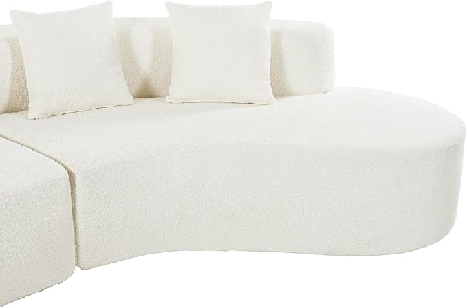 132 Modern Sectional Sofa with Curved Design 2-Piece Chenille Fabric Modular Couch with 4 Pillows Plush Sponge &amp Spring Cushion Large Sponge Modular Sofa for Living Room (Beige-07)