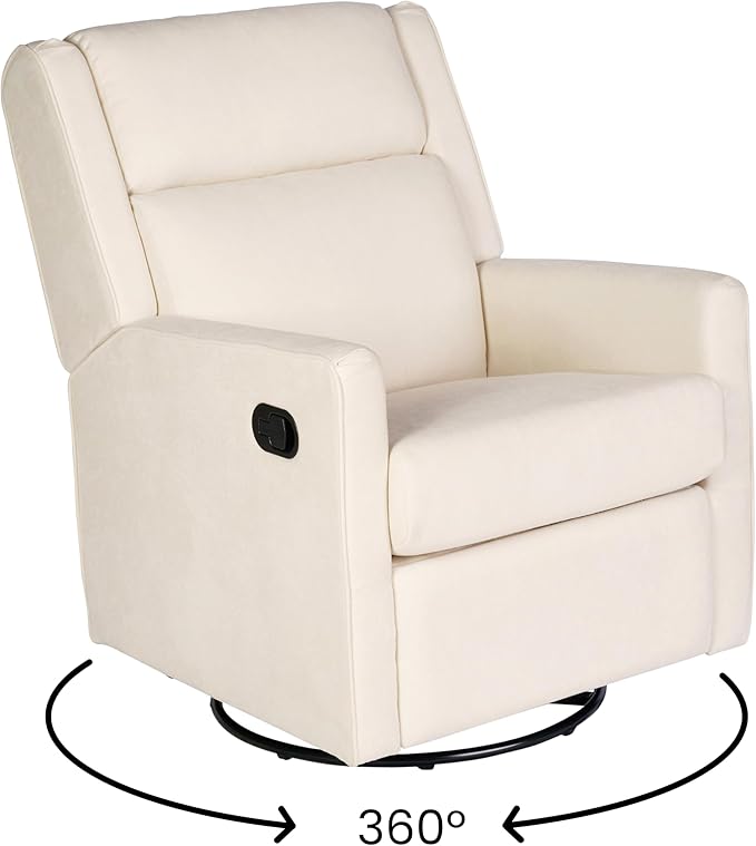 Flash Furniture Cash Swivel Glider Rocking Recliner Manual Recliner with 360 Degree Swivel for Living Room Bedroom or Nursery Fabric Upholstered Cream