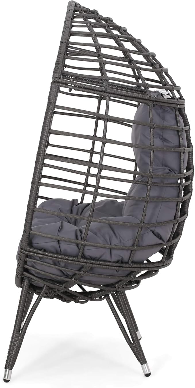 GDFStudio Noble House Savin Wicker Teardrop Chair in Gray and Dark Gray