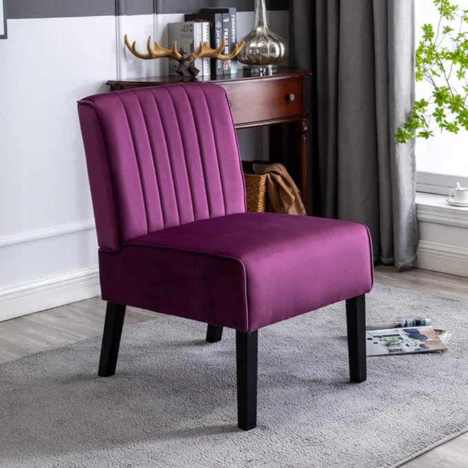Reese Mid Century Modern Accent Chairs Set of 2 with Minimalist Design Elegant Velvet Upholstery and Solid Wood Legs Ideal for Living Room or Bedroom Eggplant