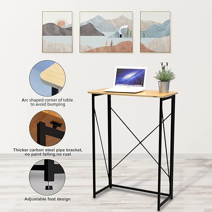Folding Laptop Computer Desk Standing Desk 31in Small Desk for Sitting or Standing No Need to Assembly Suitable for Home Office Writing (Wood Board Color)