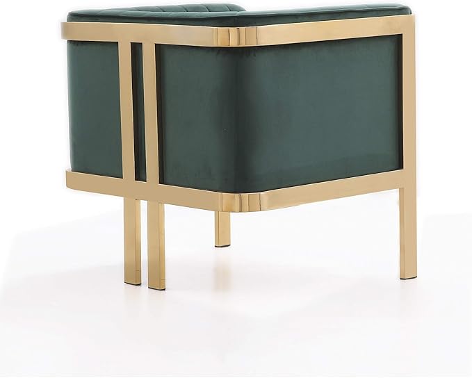 Manhattan Comfort Paramount Velvet Accent Armchair Set of 2 Polished Brass Frame with Geometric Legs Art Deco Chair 1920s Glamour Fully Assembled Living Room Lounge Seat Forest Green