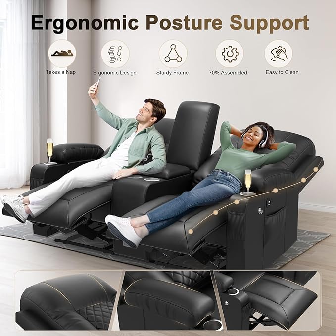 YONISEE Large Loveseat Recliner Loveseat Recliner Sofa with Storage Console Recliner Chair with USB Ports 2 Cell Phone Holders Cup Holder Loveseat Couch for Living Room