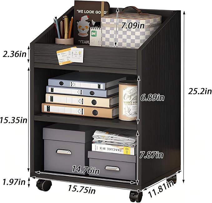 Mobile File Cabinet with Wheels Multi - Layer Storage Cabinet for Office &amp Home Adjustable Shelves Rolling Filing Cabinet for Documents Books Supplies