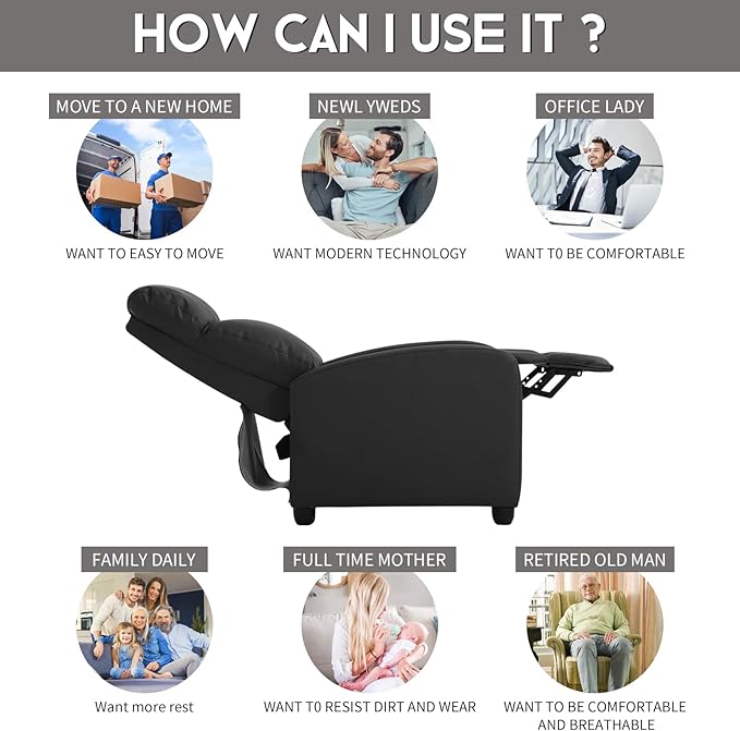 Electric Massage Chair Recliner Chair for Living Room Massage Recliner Adjustable Remote Controlled Leather Massage Chair Single Home Seating for Adults with Footrest Pockets (Black)