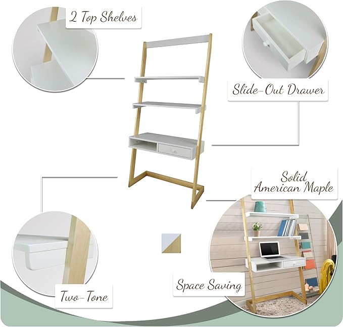 American Trails Freestanding Ladder Desk With Drawer Natural Maple/White