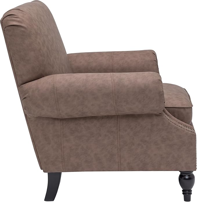 Accent Chair22.4 Seat Depth Armchair with Roll Arms36.6W*34.3D*34.6H Living Room ChairWood LegsSet of 1Faux Leather in Taupe