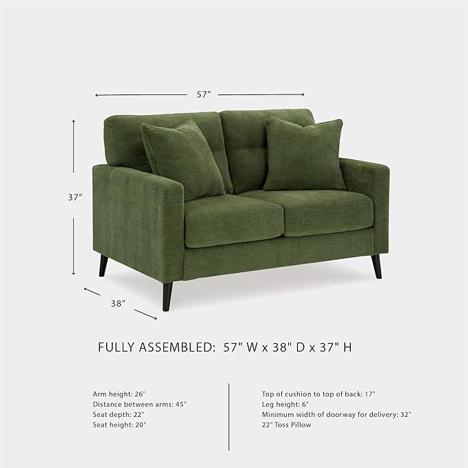 Signature Design by Ashley Bixler Mid-Century Modern Tufted Loveseat with 2 Toss Pillows Green
