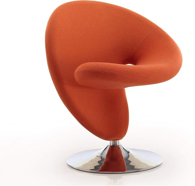 Manhattan Comfort Curl Swivel Accent Chair Set of 1 with 360° Turn Fully Assembled Upholstered in Wool Blend Modern Ergonomic Design with Polished Chrome Base Set of 1 Orange