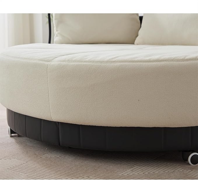 Polibi 52.75 Round Swivel Barrel Chair with Phone Holder and 360°Rotating Pulley Polyester Upholstered Chaise Lounge Oversize Single Sofa Chair for Living Room Bedroom Beige