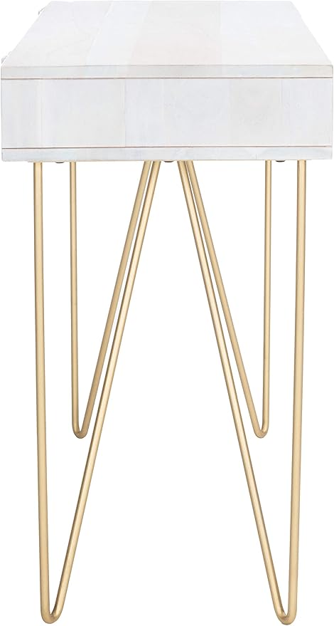 SAFAVIEH Home Office Collection Raveena White Wash and Brass 1-Drawer Hairpin Leg Desk