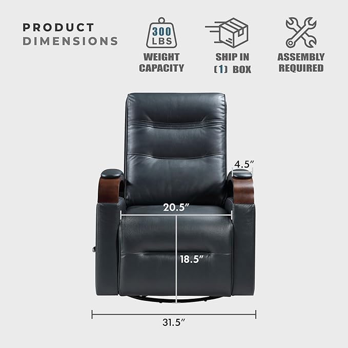 Lexicon 360 Degree Swivel Glider Reclining Chair Breathable Faux Leather Manual Recliner Comfy Nursery Glider Recliner Swivel Reclining Chair for Living Room/Office/Bedroom/Apartment Dark Blue