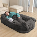 YAEM Human Dog Bed 71x45x12 Calming Giant Human Size Dog Bed for Adults Washable Faux Fur Orthopedic Napping Pet Beds with Non-Slip Bottom Dark Grey