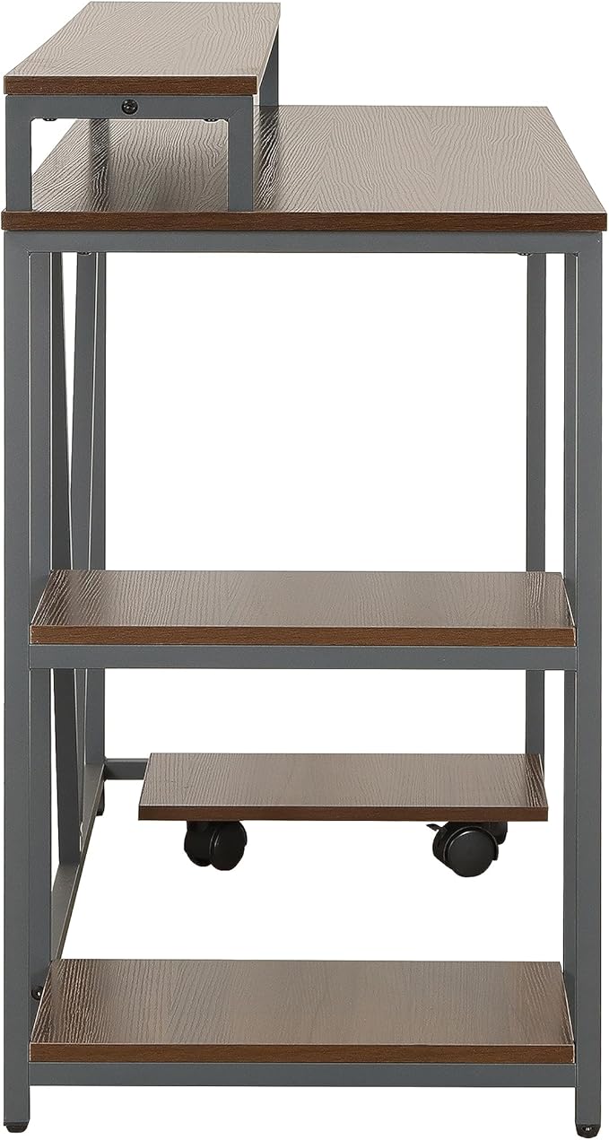 Techni Mobili Computer Desk - Industrial Writing Desk with Storage Shelves Monitor Stand &amp Accessory Holder - Home Office Laptop Computer Table with CPU Caddy &amp 2-Tier Small Bookshelf Space