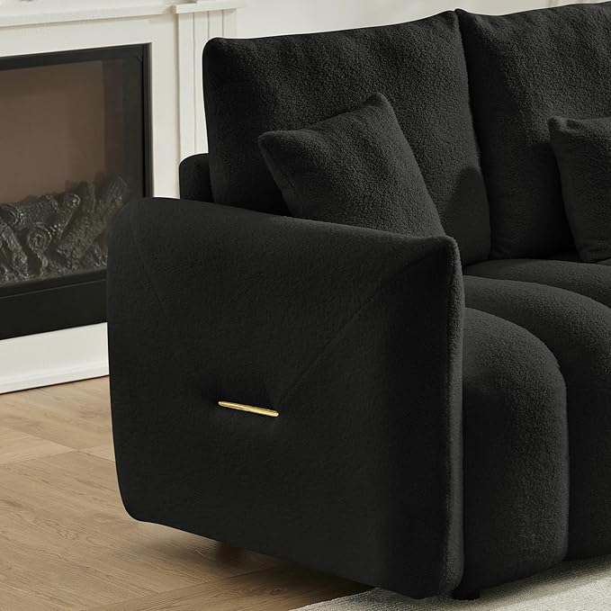 2 Piece Cloud Couch and Chair Set for Living Room Comfy Plush Teddy Sectional 3-Seater Couches with Pillows and Back Cushions Modern Deep Seat Oversized Sofa for Bedroom Apartment Black