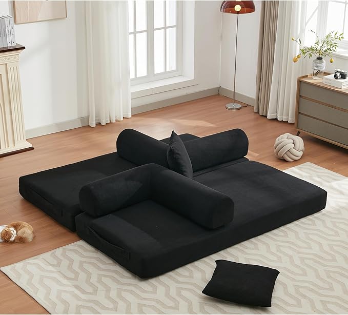 MYFUNSHOP Sleeper Sofa Bed4-in-1 Convertible Folding Boneless CouchFoldable Love Seat with Pillow Corduroy Floor Futon Couch for Living RoomBedroomLounge Studio
