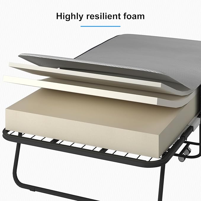 PUREMIND Folding Bed with Mattress for Adults Portable Rollaway Guest Beds with 5 Memory Foam Mattress &amp Metal Frame Twin Size Foldable Beds Fold Away Bed Space Saving