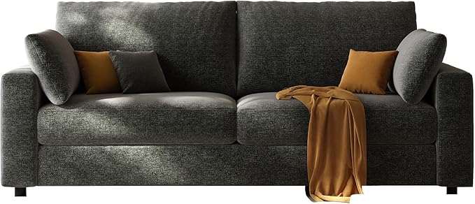 71” Loveseat Sofa Mid Century Modern Decor Love Seat Couches for Living Room Linen Fabric Deep Cushions Couch for Bedroom Solid and Easy to Install Love Seats Furniture (Dark Gray 71 Inch)