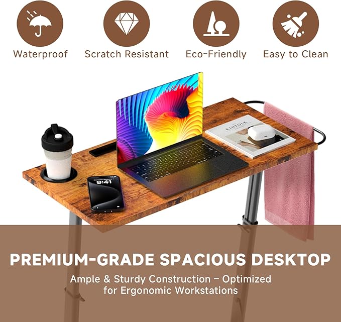Adjustable Treadmill Walking Pad Desk for Bike/Cycling Trainer Workstation Standing Desk Trainer Stand Table for Indoor Treadmill Attachment-Exercise While Working or Watching TV Rustic Brown
