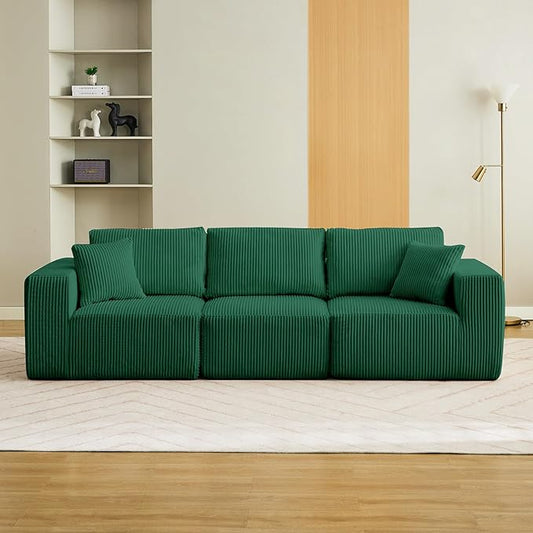 Sectional Cloud Boneless Couch 108 Modern Comfy Linear Straight No Assembly Required Convertible Compression Sleeper Modular Sofa with Corduroy Fabric 3 Deep Seat Single for Living Room