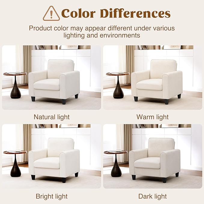 Accent Chairs Set of 2 for Living Room Mid Century Modern Upholstered Living Room Chair Chenille Reading Armchair for Apartment Waiting Room Office Beige