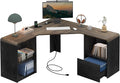 60 L Shaped Desk with File Drawer Modern Corner Computer Desk with Storage L Shape Home Office Desk Executive Desk with Power Outlets Storage Shelves File Cabinet for Working Writing Black