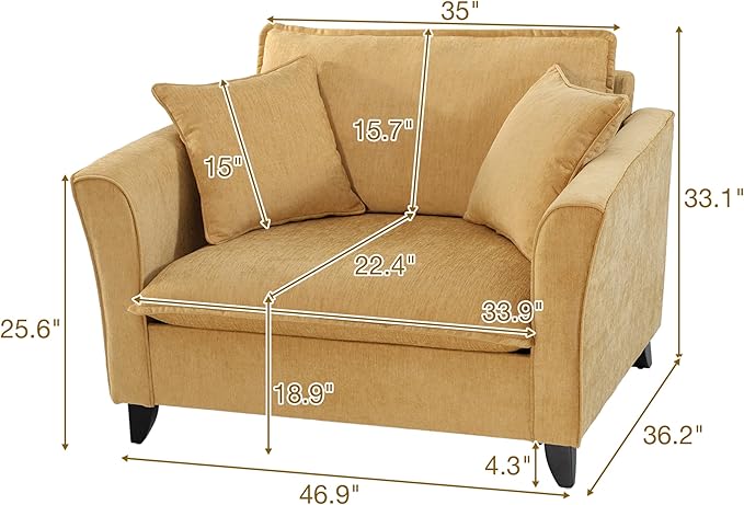ERYE Living Room Accent Chair Modern Chenille Upholstered Wider Seat Cushion Leisure Armchair W/2 Pillows and Removable Cover for Home ApartmentBedroomOffice
